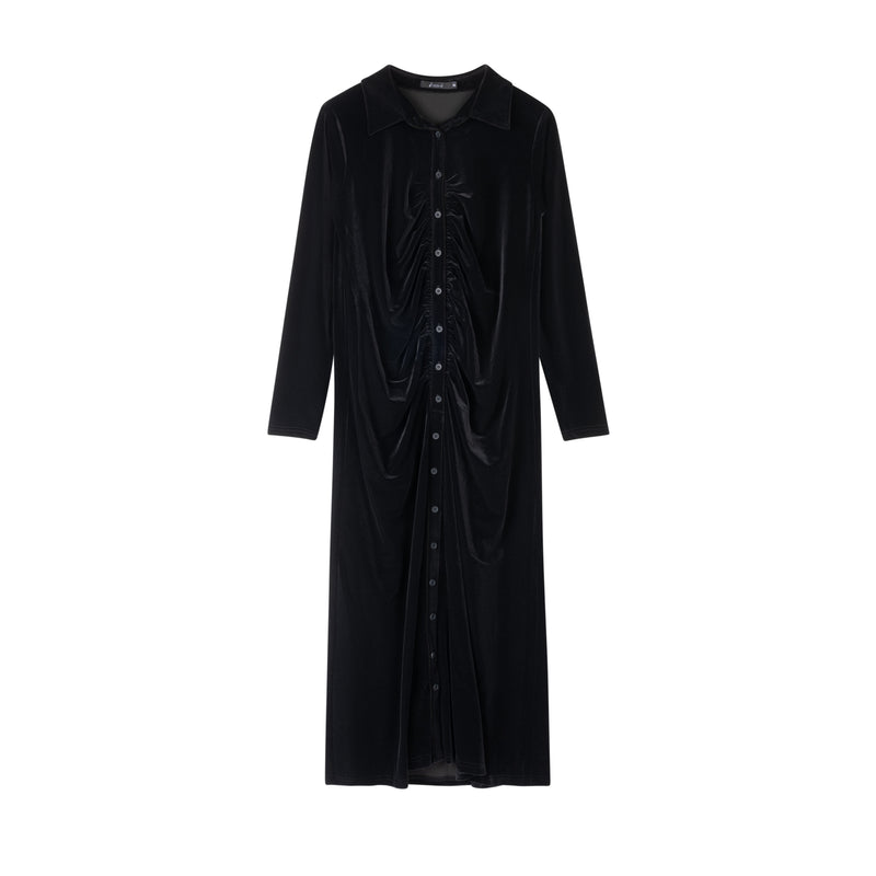 Velour Ruched Dress | Black