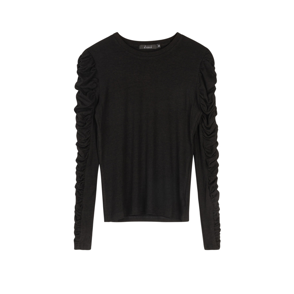 Ruched Sleeve Top | Black