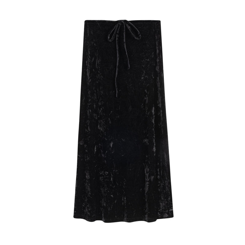 Velvet Drawstring Skirt | Black