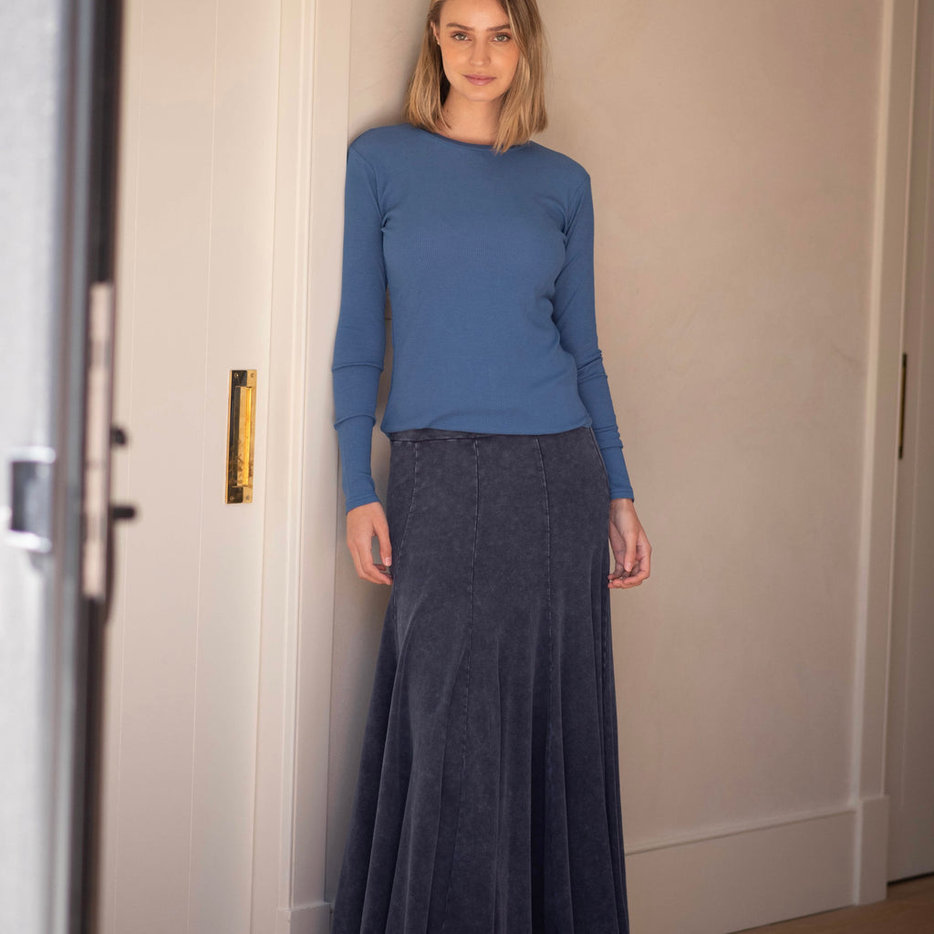 Acid Washed Panel Skirt | Blue [Final Sale]