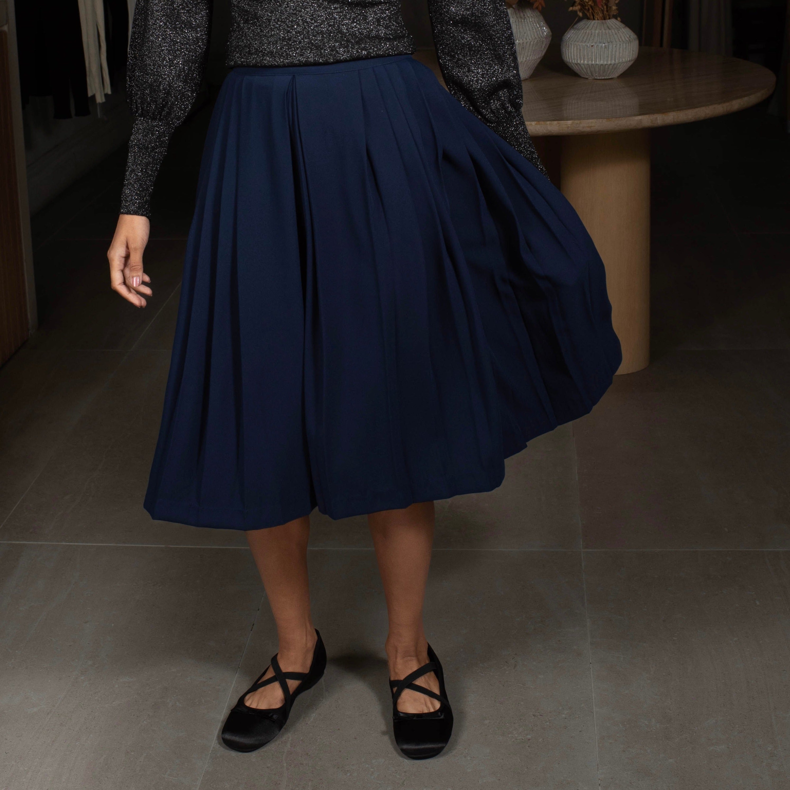 navy pleated skirt dress Losie Spot Pleated Skirt