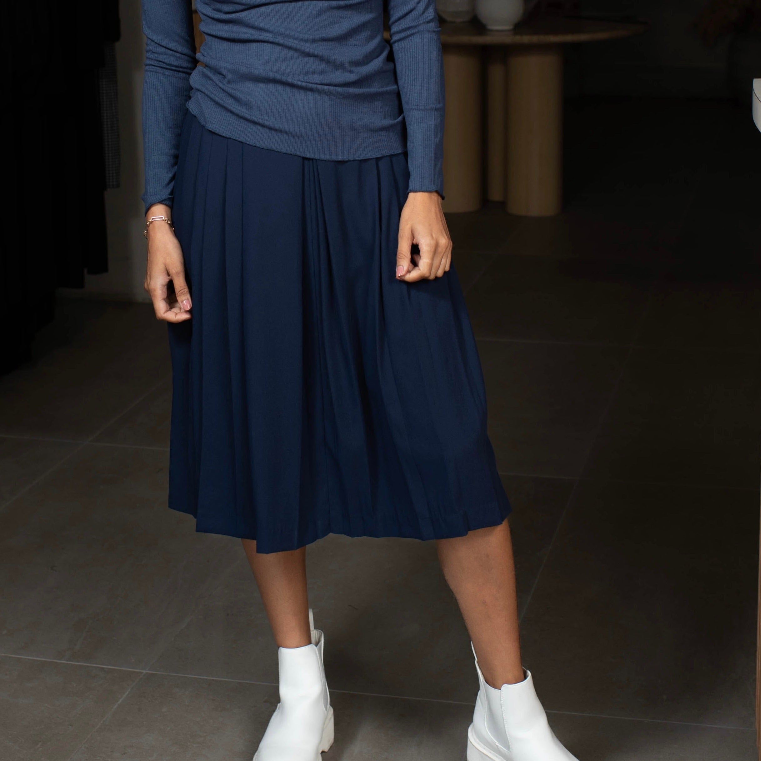 Pleated Panel Skirt | Navy [Final Sale] – C'Moi