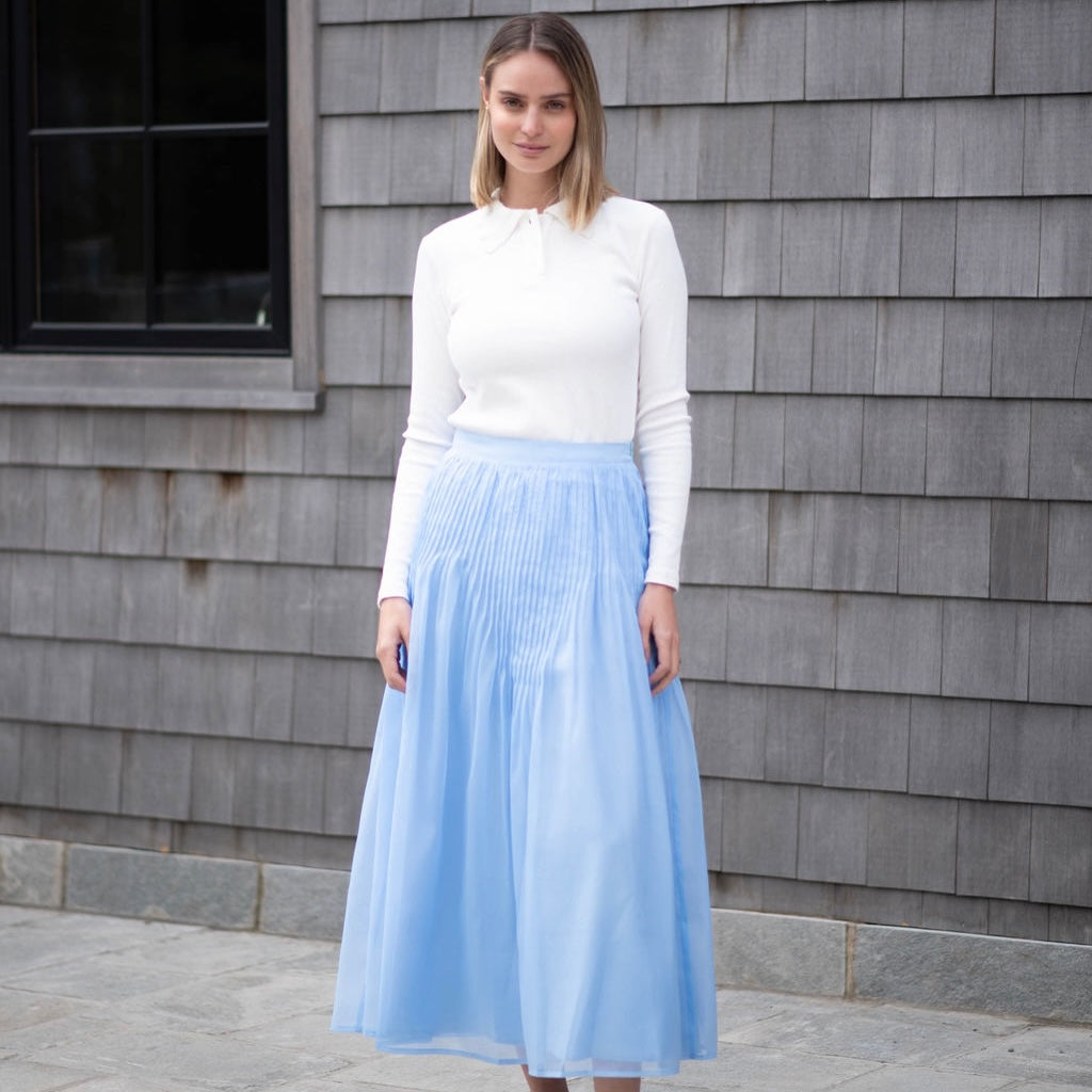 Pleated Chiffon Skirt | Light Blue [Final Sale]