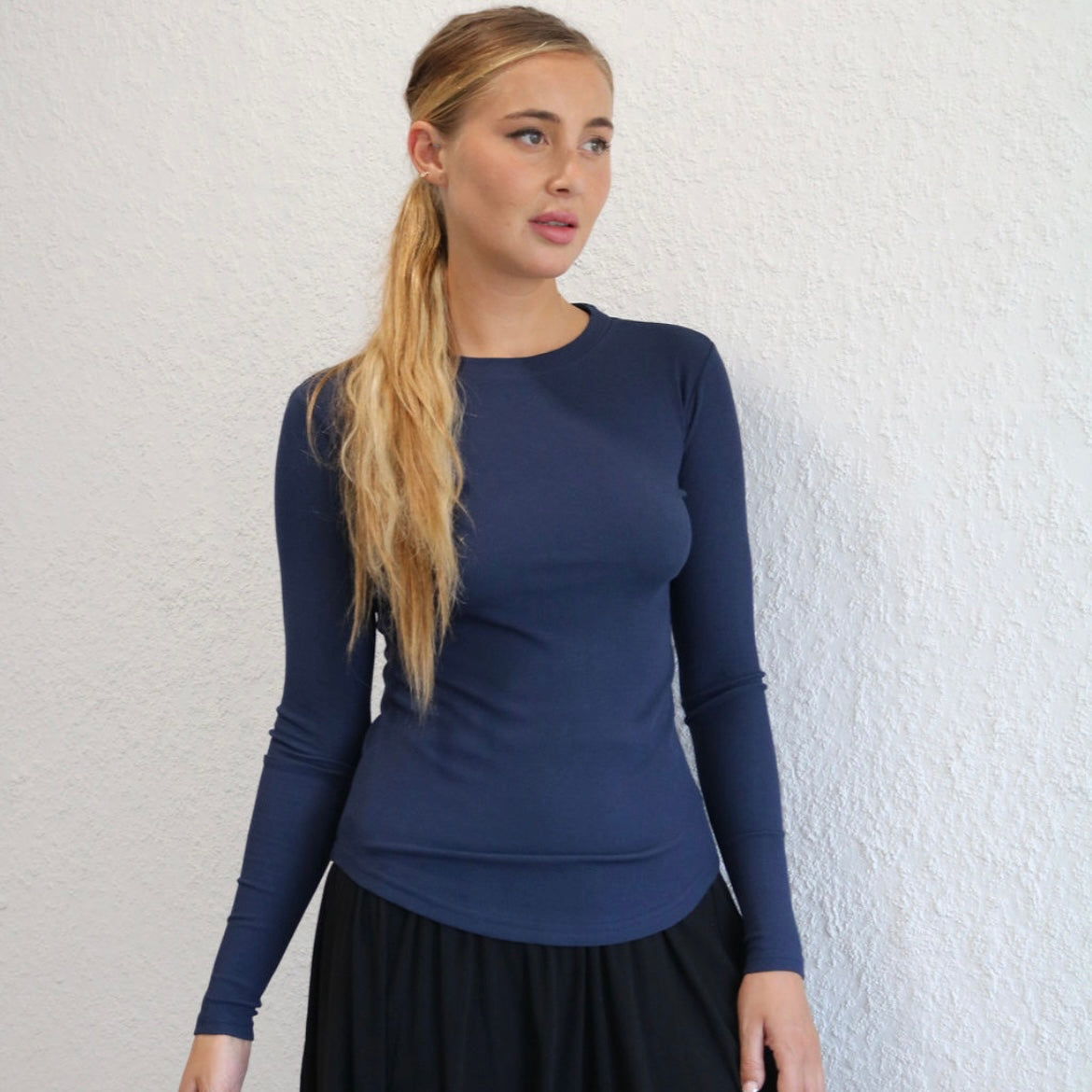 Ribbed Crewneck Tee | Navy