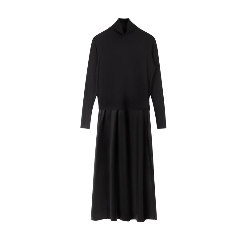 Satin Sweater Dress | Black