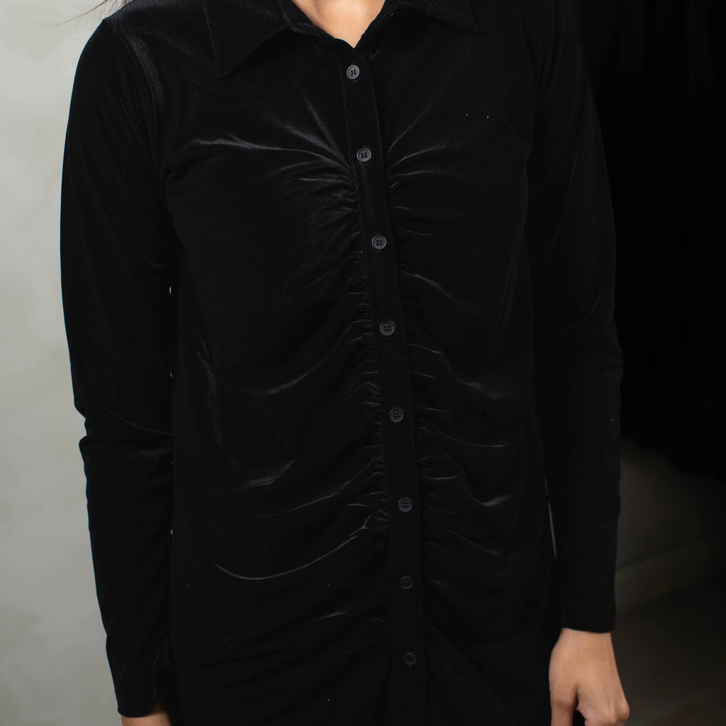 Velour Ruched Dress | Black [Final Sale]