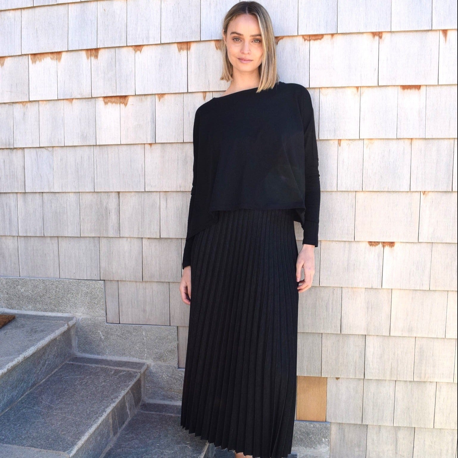 Pleated Denim Maxi | Black