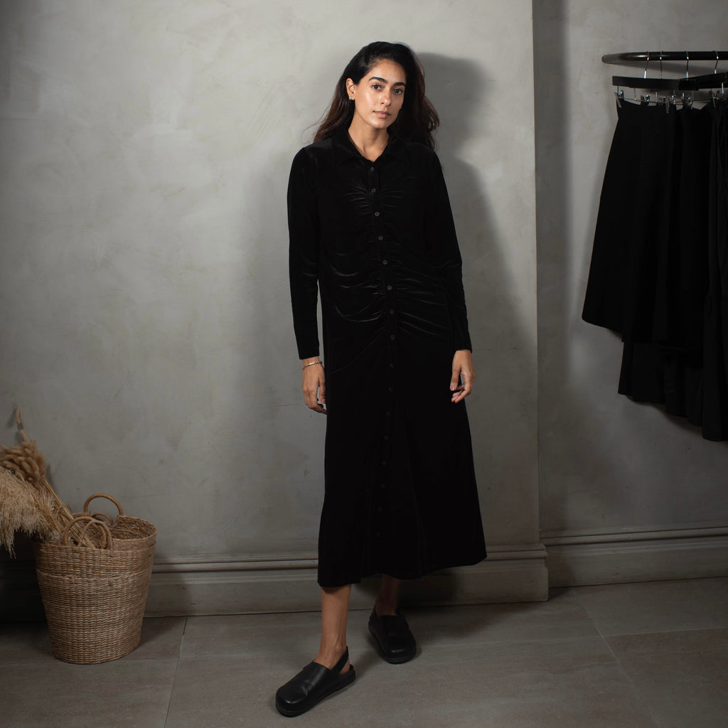 Velour Ruched Dress | Black [Final Sale]
