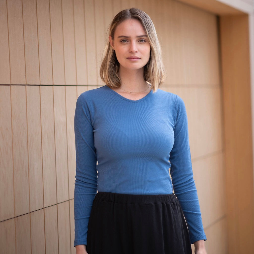 Ribbed V-Neck Tee | Periwinkle