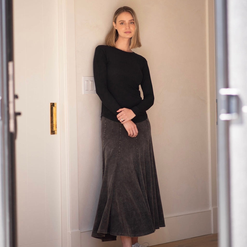 Acid Washed Panel Skirt | Black [Final Sale]